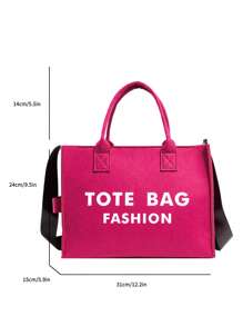 Felt Tote Bag Tote Women Handbag Letter Shoulder Bag Shopper Bag Crossbody Bag - Hot Pink - View 5