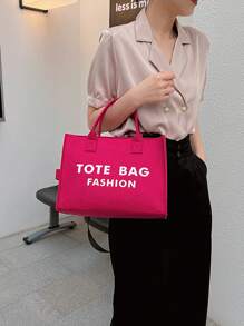 Felt Tote Bag Tote Women Handbag Letter Shoulder Bag Shopper Bag Crossbody Bag - Hot Pink - View 6