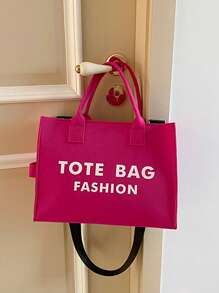 Felt Tote Bag Tote Women Handbag Letter Shoulder Bag Shopper Bag Crossbody Bag - Hot Pink - View 7