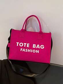 Felt Tote Bag Tote Women Handbag Letter Shoulder Bag Shopper Bag Crossbody Bag - Hot Pink - View 8