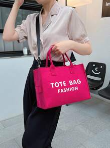 Felt Tote Bag Tote Women Handbag Letter Shoulder Bag Shopper Bag Crossbody Bag - Hot Pink - View 9
