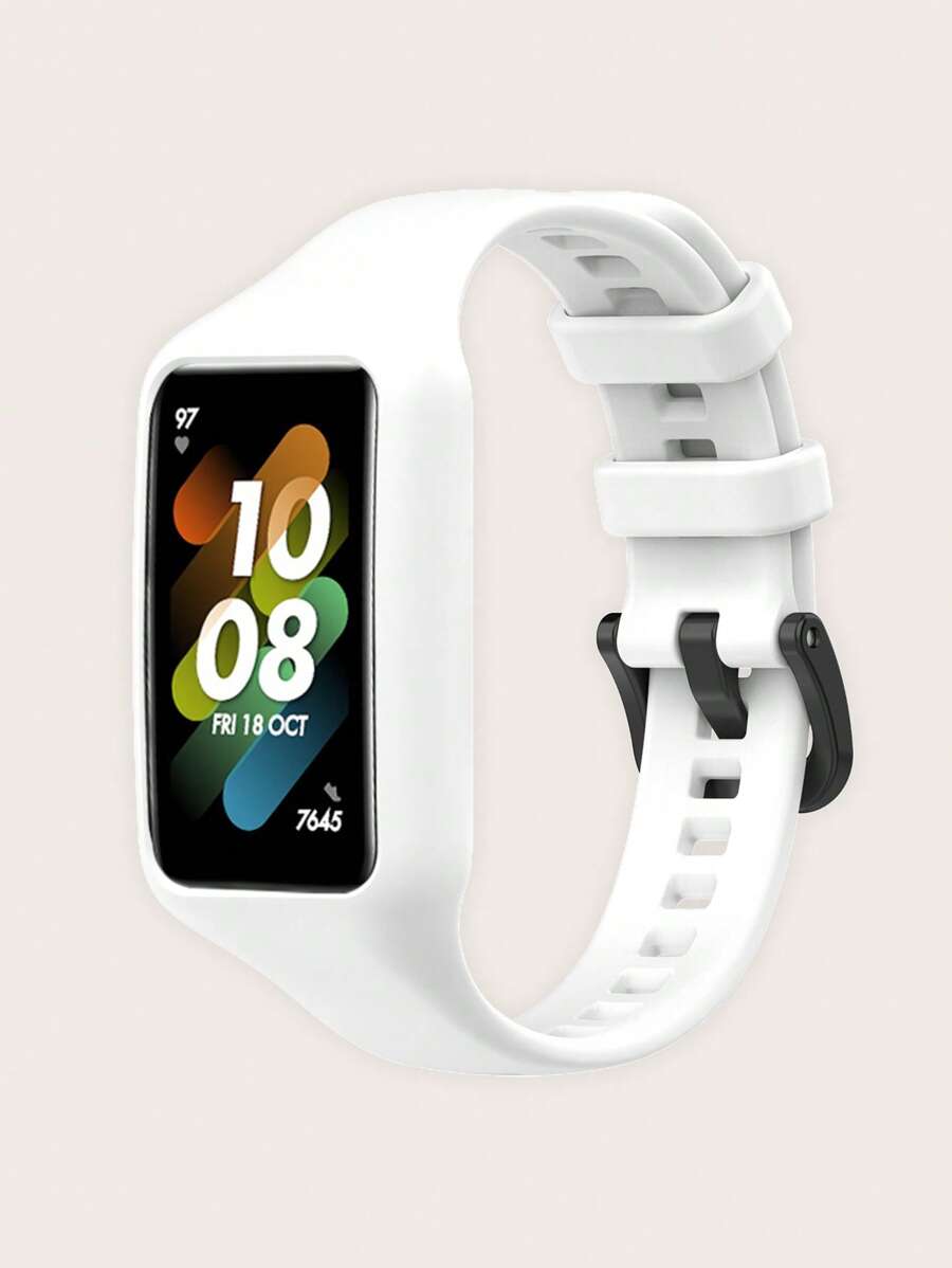 Dây đeo đồng hồ silicon rắn tương thích với Huawei Band 6/7 - trắng - Xem 1
