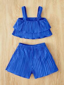 SHEIN Baby Ruffle Trim Cami Top & Shorts - Royal Blue - View 2