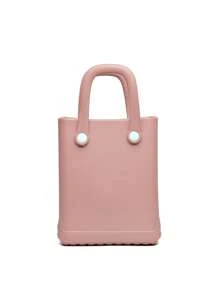 簡約風沙灘包,多用途便攜手提包適用於游泳,旅行野餐戶外素色收納袋,8.3英寸*6.7英寸*3.2英寸 - 粉色 - 查看 4