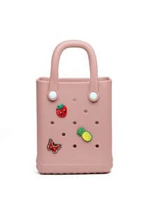 簡約風沙灘包,多用途便攜手提包適用於游泳,旅行野餐戶外素色收納袋,8.3英寸*6.7英寸*3.2英寸 - 粉色 - 查看 7