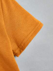 SHEIN 男孩字母補丁細節T恤和短褲 - 橘色 - 查看 3