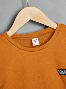 SHEIN 男孩字母補丁細節T恤和短褲 - 橘色 - 查看 4