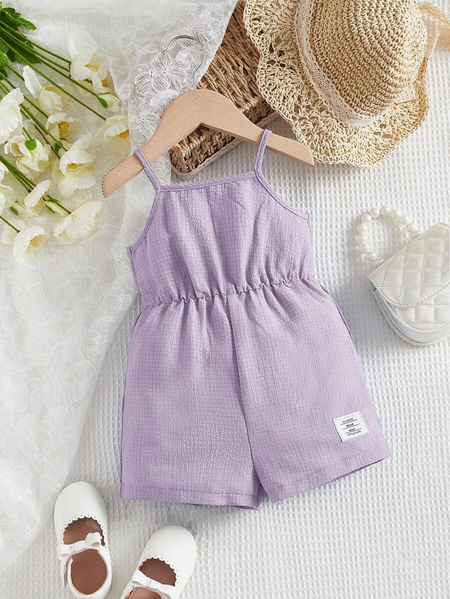 SHEIN Leap Crew Baby Girl Letter Patched Detail Cami Romper - Lilac Purple - View 1