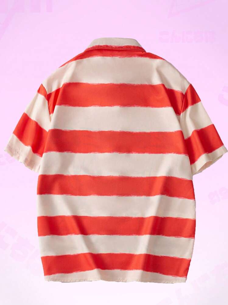 ROMWE MEN Anime Guys Striped & Letter Graphic Shirt - Multicolor - View 2