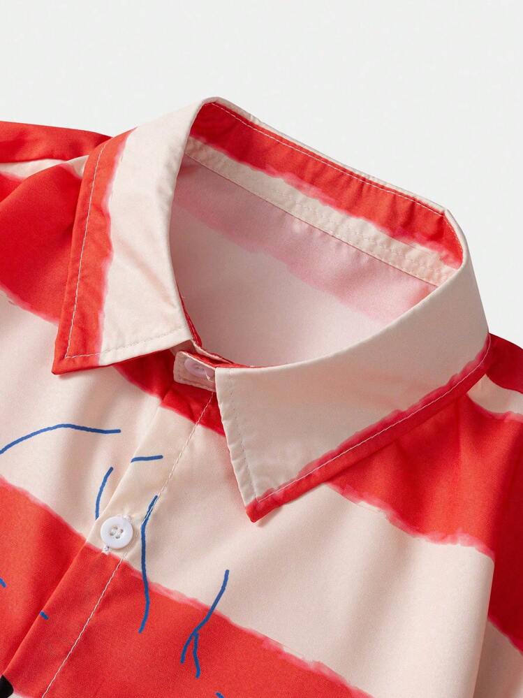 ROMWE MEN Anime Guys Striped & Letter Graphic Shirt - Multicolor - View 4