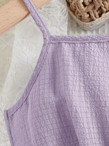 SHEIN Leap Crew Baby Girl Letter Patched Detail Cami Romper - Lilac Purple - View 4