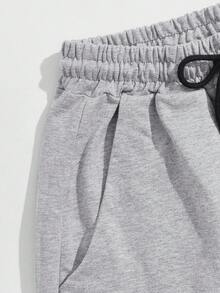 ROMWE MEN Street Life Quần Short Nam Dây kéo Thắt nơ trước Đồ họa Lá thư Đường phố - Xám - Xem 4