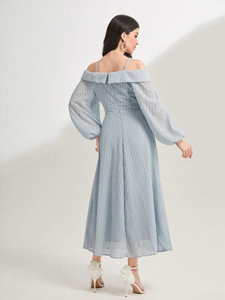 Off Shoulder Foldover Lantern Sleeve Dress Long Evening Dresses