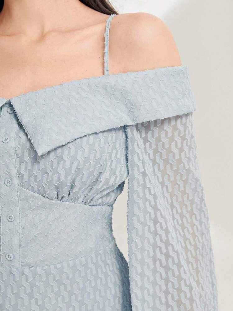 Off Shoulder Foldover Lantern Sleeve Dress Long Evening Dresses