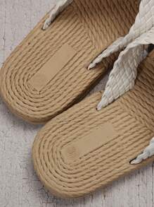 女士編織細節交叉度假白色平底涼鞋 - 白色 - 查看 4