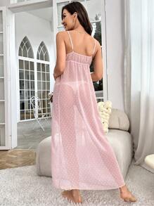 Váy ngủ & áo ngủ Nữ Thắt nơ trước Tách cao màu trơn - Bụi hồng - Xem 2