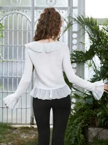 ROMWE Goth Ruffle Trim Flounce Sleeve Top - White - View 4