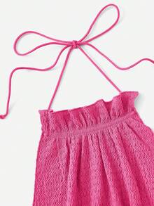 Soleia Áo khoác và áo lót dành cho xe tăng nữ Lộ Lưng Viên lá sen Buộc lại màu trơn Gợi cảm - Màu Hồng Tươi - Xem 6