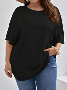 SHEIN VCAY Plus Cut Out Back Drop Shoulder Blouse - Black - View 2