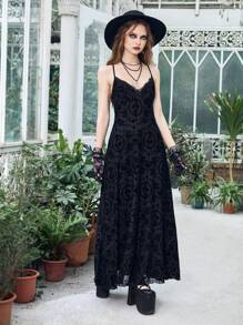 ROMWE Goth 花卉圖案提花吊帶連衣裙不附帶緊身胸衣