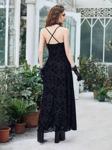 ROMWE Goth 花卉圖案提花吊帶連衣裙不附帶緊身胸衣