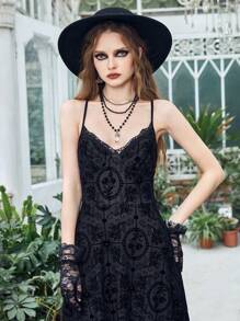 ROMWE Goth 花卉圖案提花吊帶連衣裙不附帶緊身胸衣