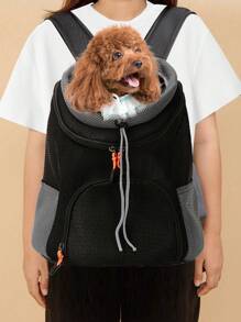Bolso de hombro de malla portátil para mascotas, mochila frontal transpirable para el pecho adecuada para pequeñas y medianas mascotas para salir - Negro - Ver 1