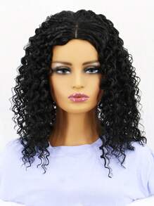 Peluca sintética medio rizado - Negro - Ver 1