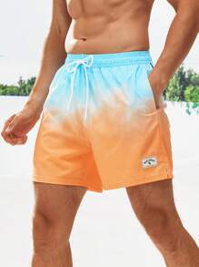 Manfinity KASUA Men Ombre Drawstring Waist Patched Detail Split Hem Swim Trunks - Multicolor - View 5