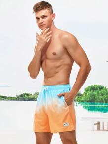 Manfinity KASUA Men Ombre Drawstring Waist Patched Detail Split Hem Swim Trunks - Multicolor - View 6