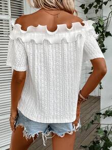 SHEIN VCAY Áo thun nữ Xù màu trơn Giải trí - trắng - Xem 2