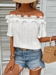 SHEIN VCAY Áo thun nữ Xù màu trơn Giải trí - trắng - Xem 3