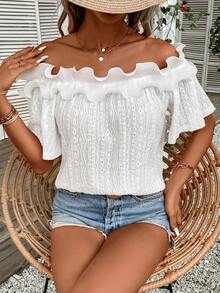 SHEIN VCAY Áo thun nữ Xù màu trơn Giải trí - trắng - Xem 4