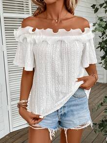 SHEIN VCAY Áo thun nữ Xù màu trơn Giải trí - trắng - Xem 6