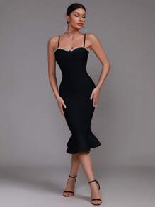 Rochie sexy de sirenă, fără mâneci, cu model bandaj cu strasuri, rochie de ocazie formală pentru nuntă, petrecere, evenimente