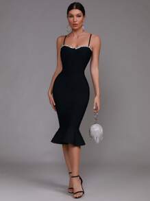 Rochie sexy de sirenă, fără mâneci, cu model bandaj cu strasuri, rochie de ocazie formală pentru nuntă, petrecere, evenimente