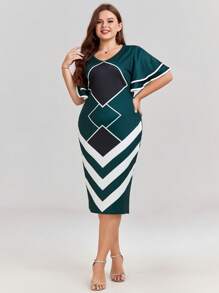 Hơn In Địa lý áo tay bướm Váy bodycon - Nhiều màu - Xem 1