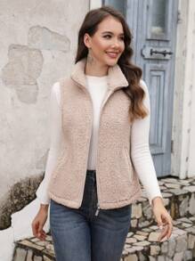 RELISH NOLESS 女士休闲基本款泰迪毛皮无袖夹克背心，秋冬