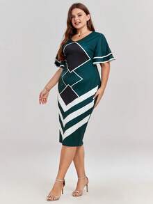 Hơn In Địa lý áo tay bướm Váy bodycon - Nhiều màu - Xem 6