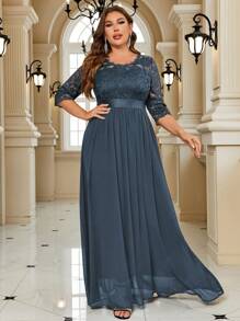 MIUSOL Plus Lace Bodice Flare Hem Formal Dress - Dark Grey - View 1