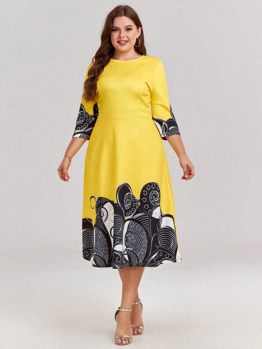 Plus Graphic Print A-line Dress