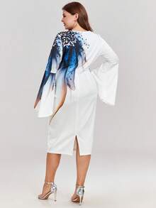 Vestido ajustado manga de campana con abertura trasera