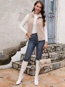 RELISH NOLESS 女士休闲基本款泰迪毛皮无袖夹克背心，秋冬