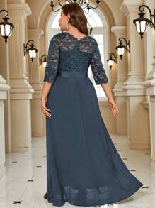 MIUSOL Plus Lace Bodice Flare Hem Formal Dress - Dark Grey - View 2