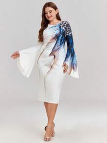 Vestido ajustado manga de campana con abertura trasera