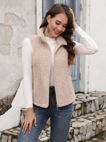 RELISH NOLESS 女士休闲基本款泰迪毛皮无袖夹克背心，秋冬