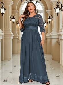 MIUSOL Plus Lace Bodice Flare Hem Formal Dress - Dark Grey - View 3