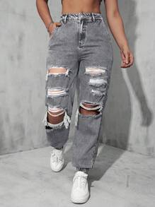 Ripped Jogger Jeans - Grey - View 1