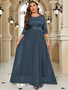 MIUSOL Plus Lace Bodice Flare Hem Formal Dress - Dark Grey - View 4