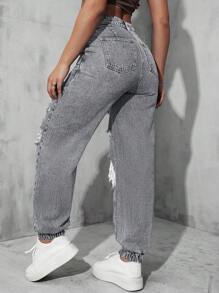 Ripped Jogger Jeans - Grey - View 3